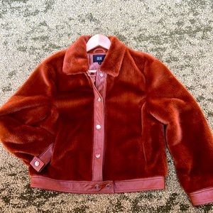 GOLDIE faux fur plus faux leather snap up jacket